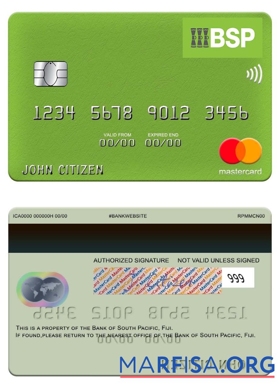 Printable Fiji Bank of South Pacific mastercard template